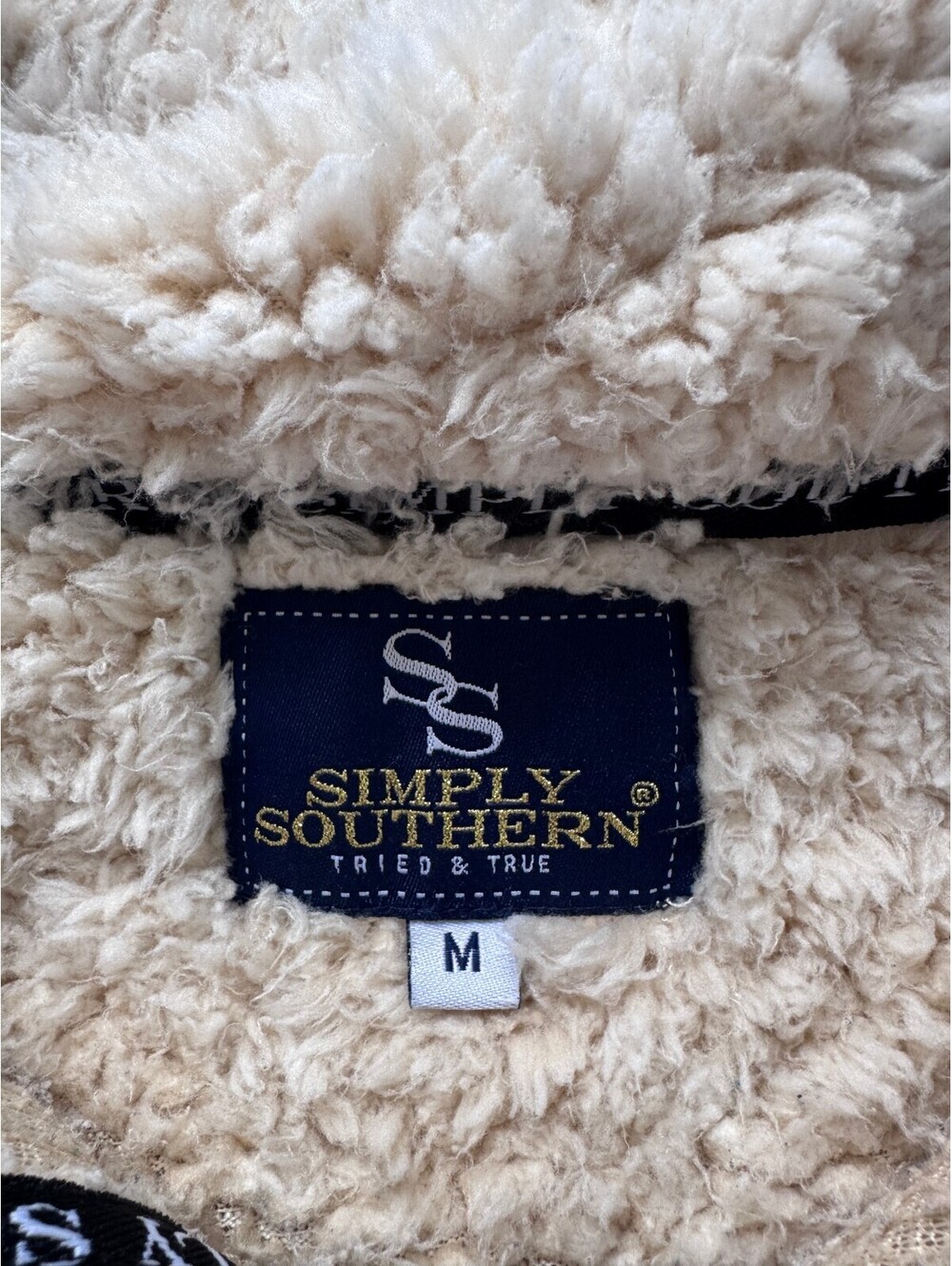 Simply Southern SOFT Sherpa Preppy Pullover Women's M Cream Quarter Zip Fuzzy - Picture 9 of 10